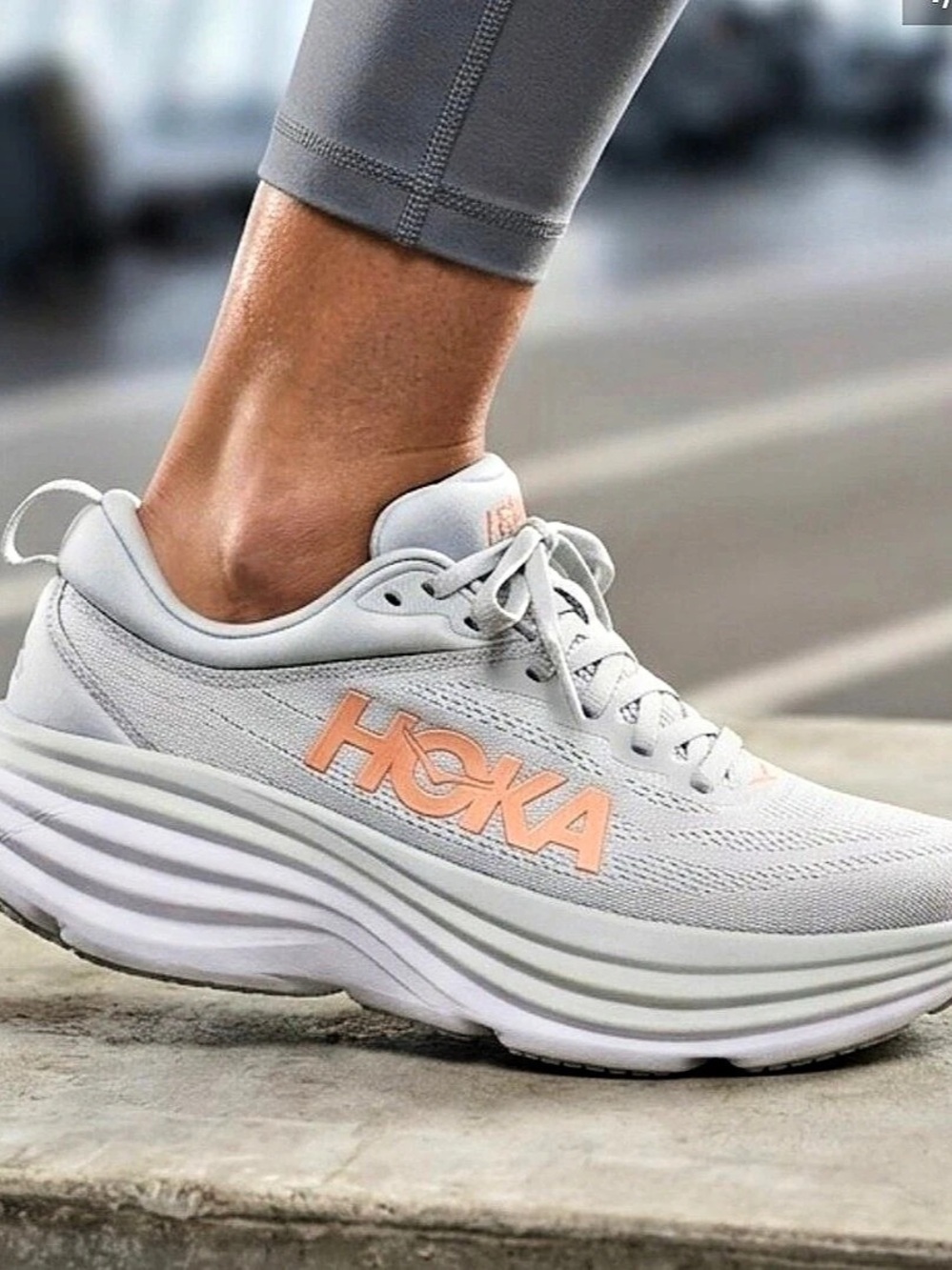 HOKA Bondi 8 Women's Athletic Shoes Gray & Pink US 7 B - Picture 2 of 9